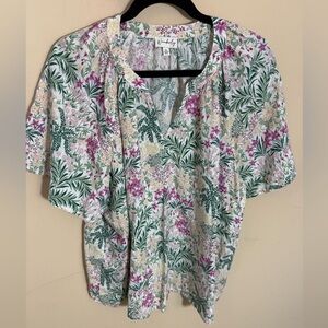 Wonderly top Blend Plaid Popover blouse floral size XL